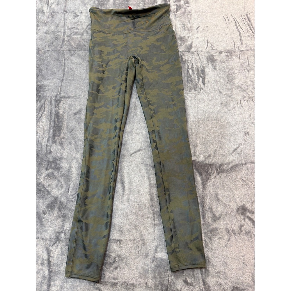 Spanx Faux Leather Leggings Womens Green Camo High Waist Small